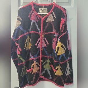 Vintage Planet Earth Imports Hand Knit Wool Cardigan Size L